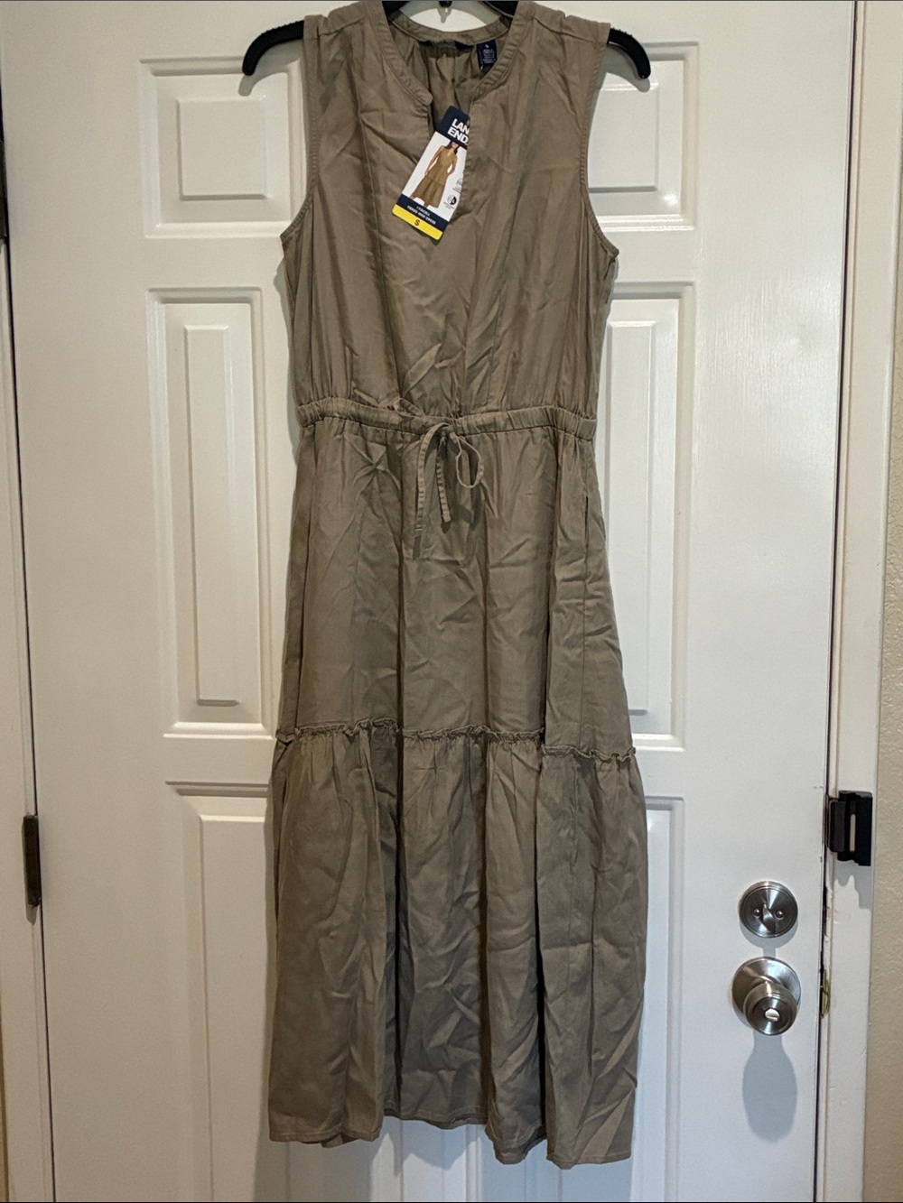 Lands End Sleeveless Tiered Midi Dress - Taupe